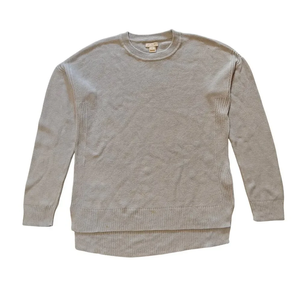 J.Crew XS 100% Cotton Crewneck Sweater Light Blue Ribbed Hem FA15
